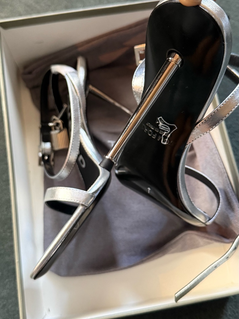 Tom Ford Silver Padlock Heel - Picture 5 of 5